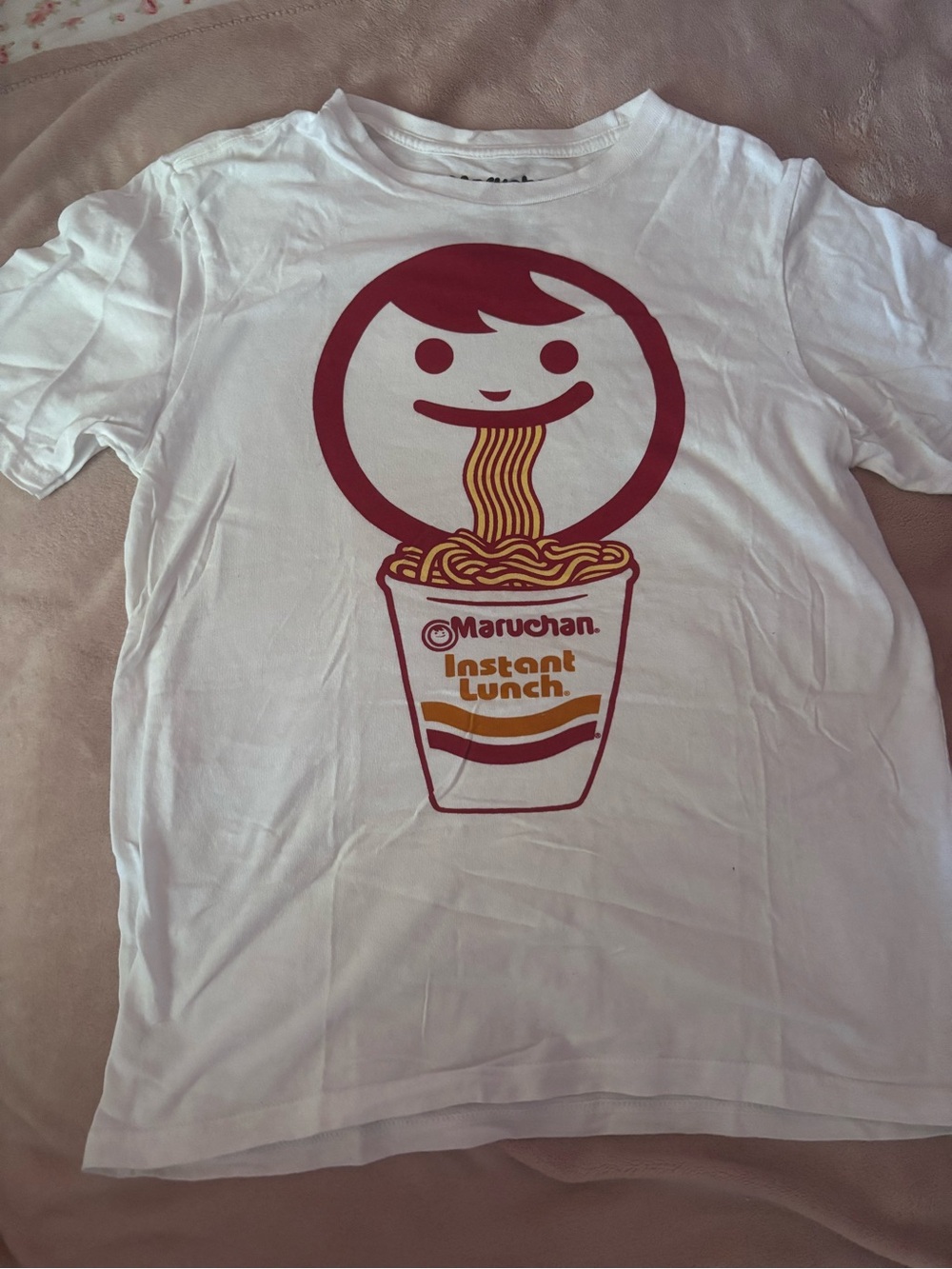 MAD Engine White Tee with Maruchan Instant Lunch Graphic in Red and Yellow